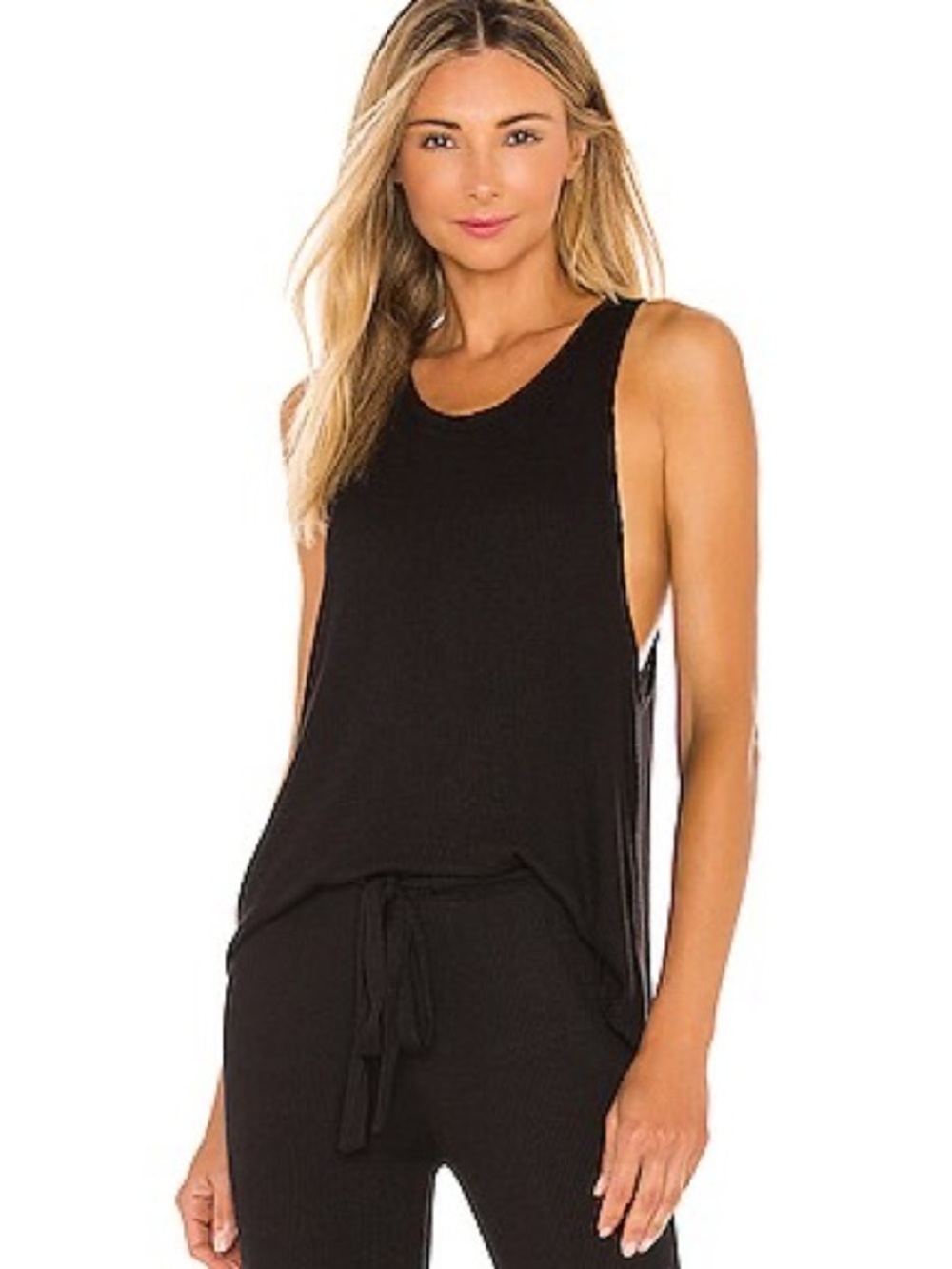 Eberjey Elon Ribbed Tank Top Black Pajama Top Loungewear Tank